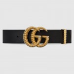 Gucci Leather belt with torchon Double G buckle black 524105