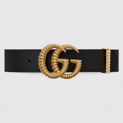 Gucci Leather belt with torchon Double G buckle black 524105