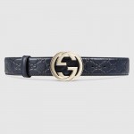 Guccissima belt with interlocking G Blue 114876