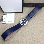 Guccissima belt with interlocking G Blue 114876