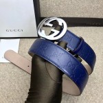 Guccissima belt with interlocking G Blue 114876