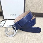 Guccissima belt with interlocking G Blue 114876