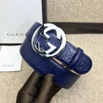 Guccissima belt with interlocking G Blue 114876