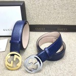 Guccissima belt with interlocking G Blue 114876