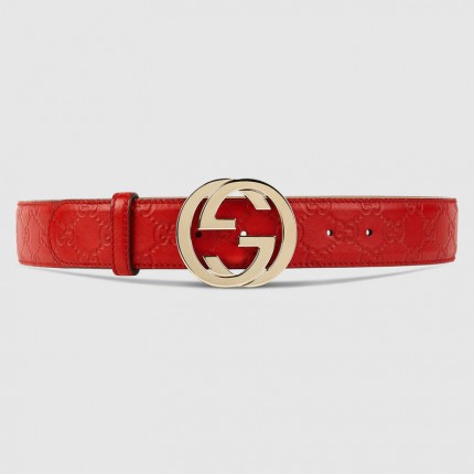 Guccissima belt with interlocking G Red 114876