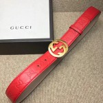 Guccissima belt with interlocking G Red 114876