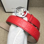 Guccissima belt with interlocking G Red 114876