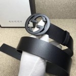 Gucci Leather belt with interlocking G Black Buckle 368186