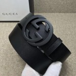 Gucci Leather belt with interlocking G Black Buckle 368186