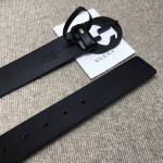 Gucci Leather belt with interlocking G Black Buckle 368186