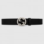 Gucci Leather belt with interlocking G Black 368186