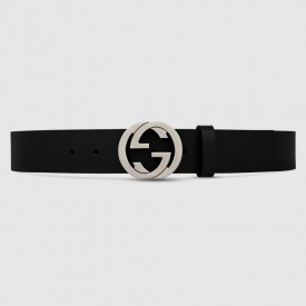 Gucci Leather belt with interlocking G Black 368186