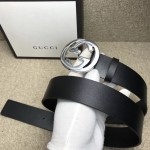 Gucci Leather belt with interlocking G Black 368186