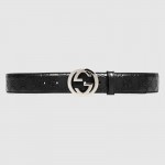 Guccissima belt with interlocking G Black 368186