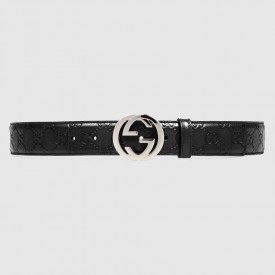 Guccissima belt with interlocking G Black 368186