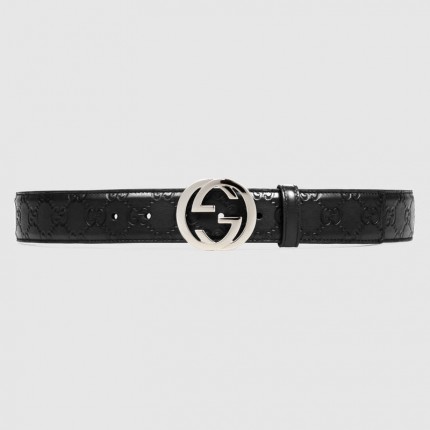 Guccissima belt with interlocking G Black 368186