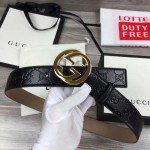 Guccissima belt with interlocking G Black 368186