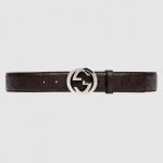 Guccissima belt with interlocking G Dark Brown 368186