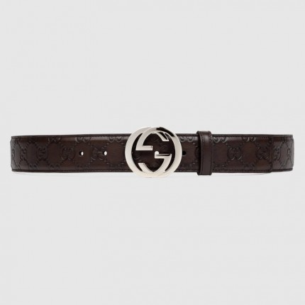 Guccissima belt with interlocking G Dark Brown 368186