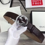 Guccissima belt with interlocking G Dark Brown 368186