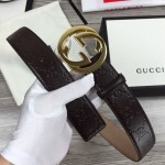 Guccissima belt with interlocking G Dark Brown 368186