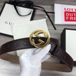 Guccissima belt with interlocking G Dark Brown 368186