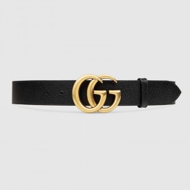 Gucci Leather belt with Double G buckle black gold 406831