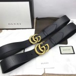 Gucci Leather belt with Double G buckle black gold 406831