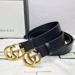 Gucci Leather belt with Double G buckle black gold 406831