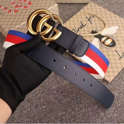 Gucci Sylvie Web belt with double G buckle blue 409416