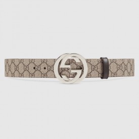 Gucci GG Supreme belt with G buckle beige brown 411924