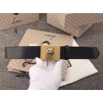 Gucci Leather belt with feline buckle black 429021