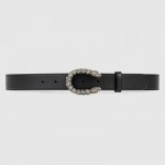 Gucci Leather belt with crystal Dionysus buckle black 432142