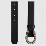 Gucci Leather belt with crystal Dionysus buckle black 432142