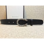 Gucci Leather belt with crystal Dionysus buckle black 432142