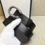 Gucci Leather belt with crystal Dionysus buckle black 432142