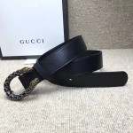 Gucci Leather belt with crystal Dionysus buckle black 432142