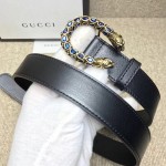 Gucci Leather belt with crystal Dionysus buckle black 432142