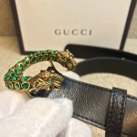 Gucci Leather belt with crystal Dionysus buckle black 432142