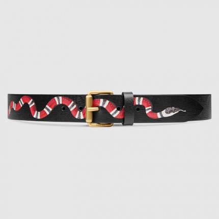 Gucci Leather belt with Kingsnake Black 434520