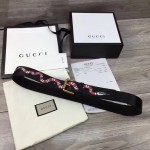 Gucci Leather belt with Kingsnake Black 434520