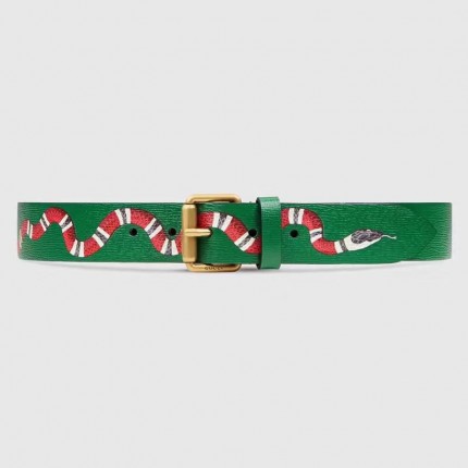 Gucci Leather belt with Kingsnake Green 434520