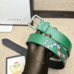 Gucci Leather belt with Kingsnake Green 434520