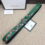 Gucci Leather belt with Kingsnake Green 434520