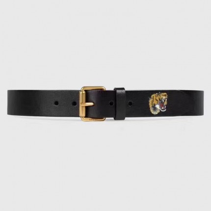 Gucci tiger print leather belt black 434520