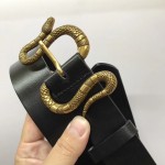 Gucci Leather belt with snake buckle black 458935