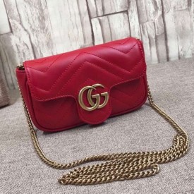 Gucci GG Marmont matelassé leather super mini bag red 476433