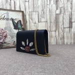 Gucci Leather mini chain bag with Double G and crystals black 499782