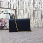 Gucci Leather mini chain bag with Double G and crystals black 499782