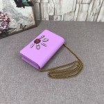 Gucci Leather mini chain bag with Double G and crystals pink 499782